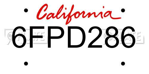 6FPD286 California License Plate