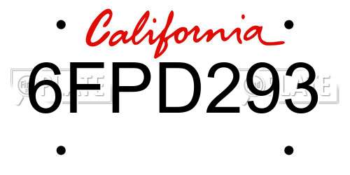 6FPD293 California License Plate