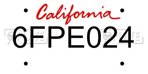 6FPE024 California License Plate