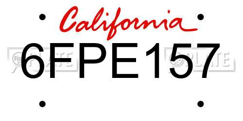 6FPE157 California License Plate