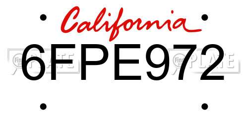 6FPE972 California License Plate