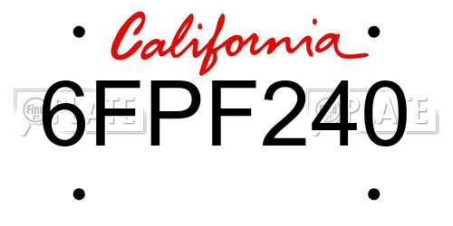 6FPF240 California License Plate