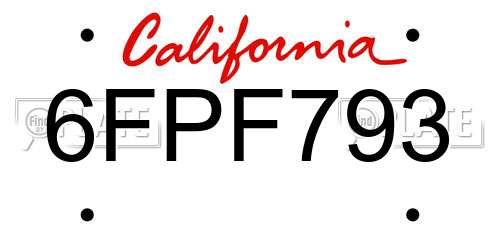 6FPF793 California License Plate