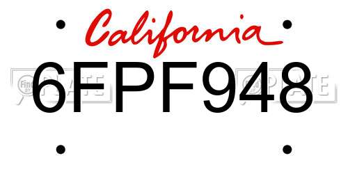 6FPF948 California License Plate