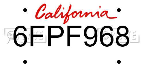 6FPF968 California License Plate