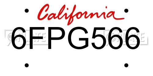 6FPG566 California License Plate
