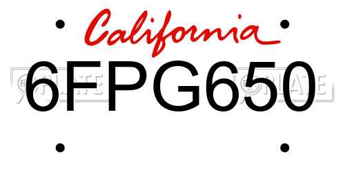 6FPG650 California License Plate