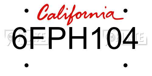 6FPH104 California License Plate