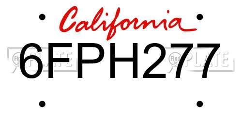 6FPH277 California License Plate