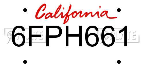 6FPH661 California License Plate