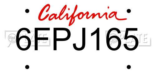 6FPJ165 California License Plate