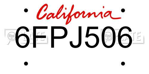6FPJ506 California License Plate