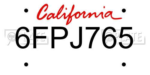 6FPJ765 California License Plate