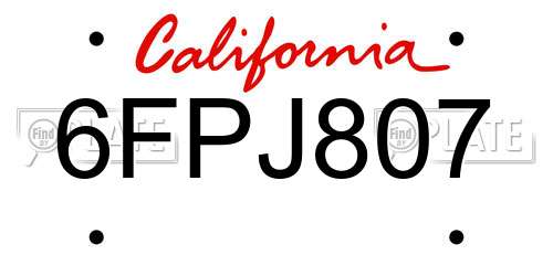 6FPJ807 California License Plate