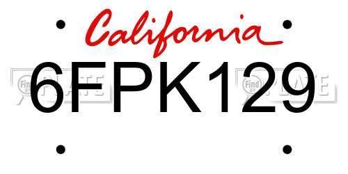 6FPK129 California License Plate