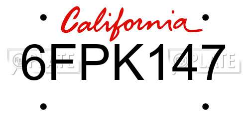 6FPK147 California License Plate