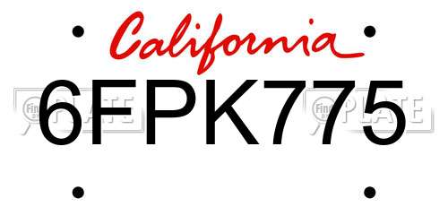 6FPK775 California License Plate