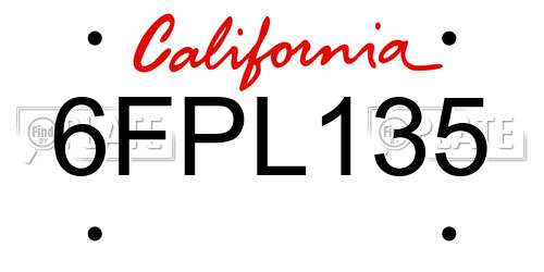 6FPL135 California License Plate