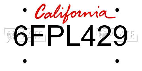 6FPL429 California License Plate
