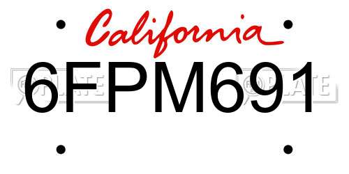 6FPM691 California License Plate