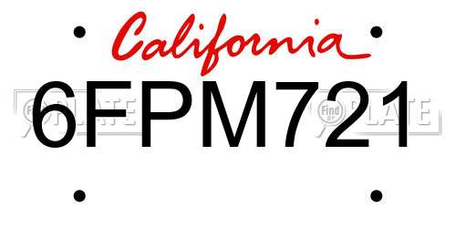 6FPM721 California License Plate