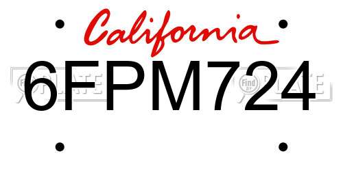 6FPM724 California License Plate