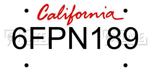 6FPN189 California License Plate