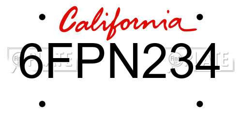 6FPN234 California License Plate