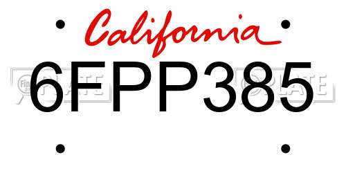 6FPP385 California License Plate