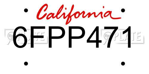 6FPP471 California License Plate