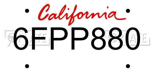 6FPP880 California License Plate