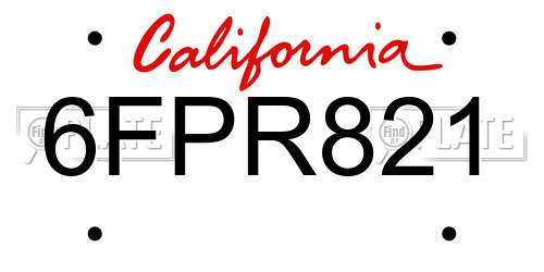 6FPR821 California License Plate