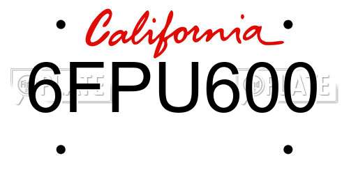 6FPU600 California License Plate
