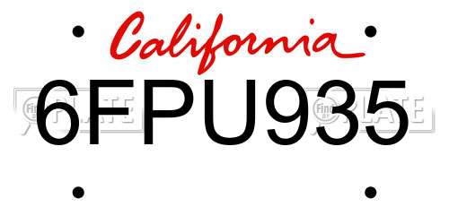 6FPU935 California License Plate