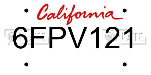 6FPV121 California License Plate