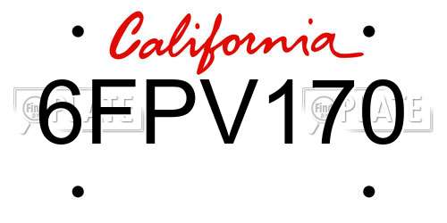 6FPV170 California License Plate