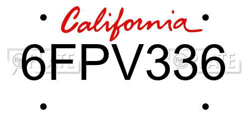 6FPV336 California License Plate