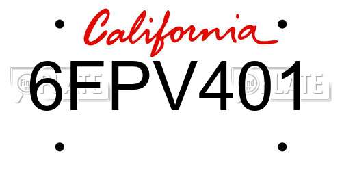 6FPV401 California License Plate