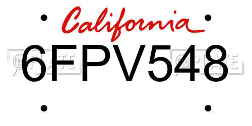 6FPV548 California License Plate