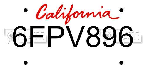 6FPV896 California License Plate