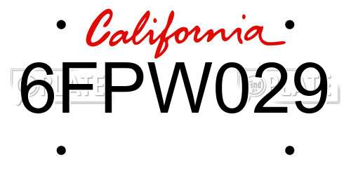 6FPW029 California License Plate