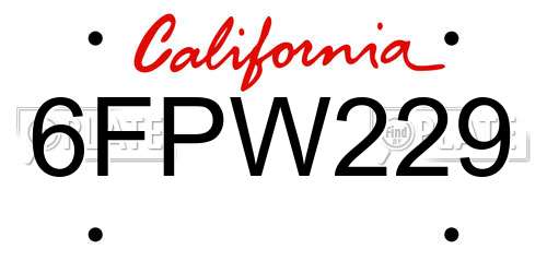6FPW229 California License Plate