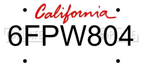 6FPW804 California License Plate