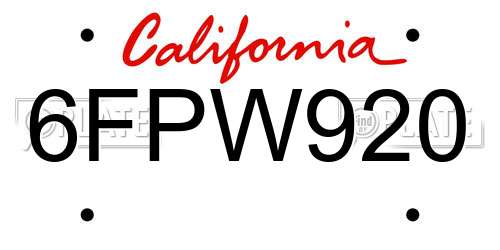 6FPW920 California License Plate