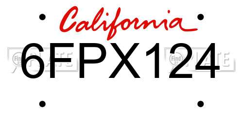 6FPX124 California License Plate