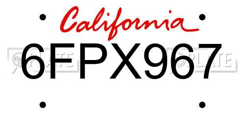 6FPX967 California License Plate