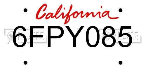 6FPY085 California License Plate