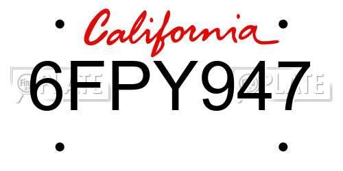 6FPY947 California License Plate