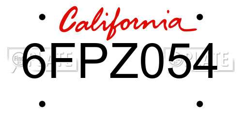 6FPZ054 California License Plate