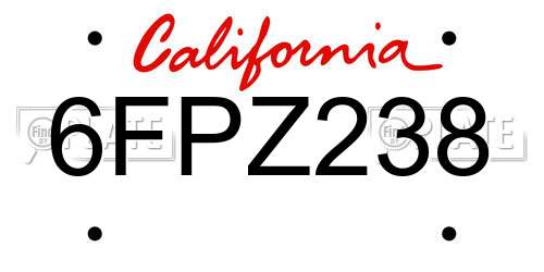 6FPZ238 California License Plate